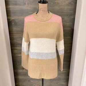 New Topshop Sweater Womens Size XS Pink Cream Chunky Knit Pullover Top NWT